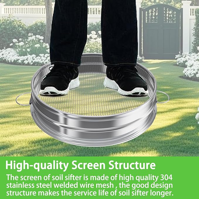 Large Soil Sifter for Gardening, Compost Sifter, Dirt Sifter, Rock Sand Sifter, Fireplace Ash Sifter, Garden Soil Sieve, Metal Gravel Wood Pellet Worm Sifter, 19 inch Heavy Duty Bin Outdoor Helper