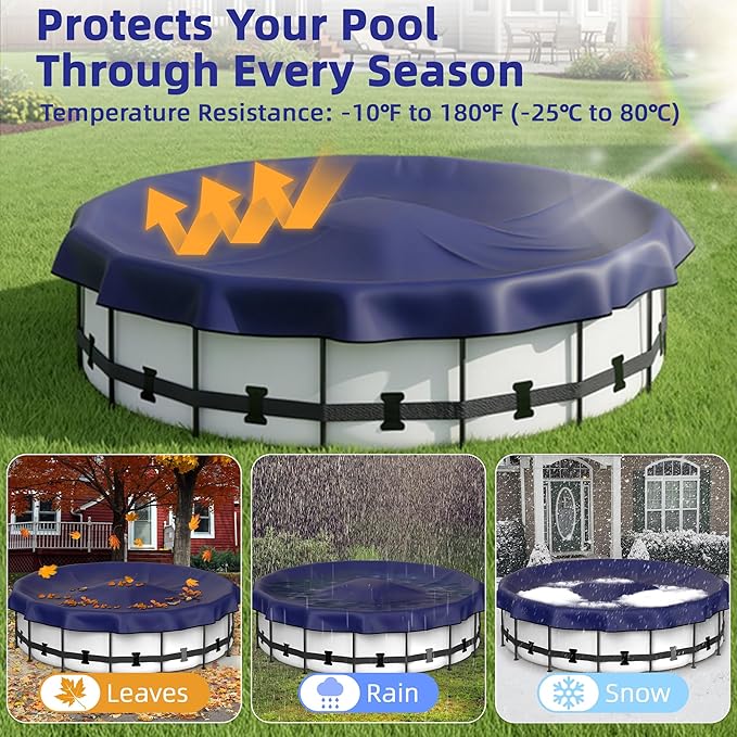 Pool Covers for Above Ground Pools - 28 ft Round Winter Pool Cover, Extra Durable Cold- and UV-Resistant Heavy-Duty Swimming Pool Cover for Winterizing