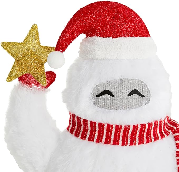 Glitzhome 3.5FT Lighted Christmas Snow Monster Decor, Large White Outdoor 3D Christmas Holiday Fabric Yeti Decoration w/ 130 LED Lights, for Xmas Lighted Holiday Display Indoor Outdoor