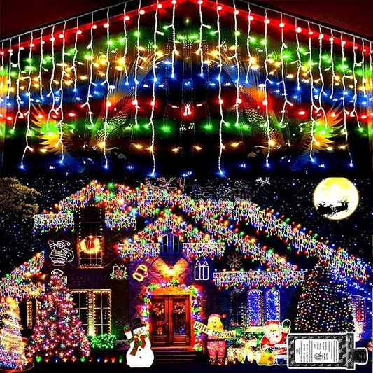 KNONEW 164FT 1600 LED Christmas Lights Outdoor Decoration Multicolor with 320 Drops, 8 Modes Timer Hanging Fairy String Lights Plug in Waterproof Indoor Decor for Holiday Wedding Party Window Garden