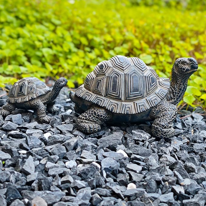 2 Pcs Turtle Outdoor Statue Tortoise Garden Figurine Outdoor Decor Sculpture Ornament, Resin Decorations Patio Lawn Yard Housewarming Mom Gifts