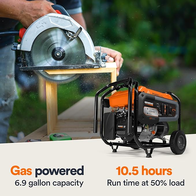 Generac 8,125 Starting Watt Portable Gas Generator - Electric Start - Includes Extension Cord - Home or RV Ready - Quiet, Long Runtime, Emergency Power - 49-State Compliant