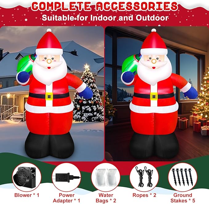 Danxilu 5FT Christmas Inflatable Santa Outdoor Decorations- Blow Up Santa Claus with Gift Bag Built-in LEDs Lighted Decor for Yard Garden Lawn Porch Xmas Holiday Party
