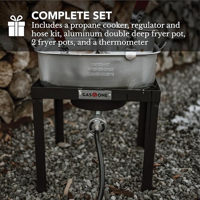 Gas One Double Fryer with 2 Baskets Propane Burners for Outdoor Cooking – Heavy Duty 18Qt Aluminum Pot Outdoor Deep Fryer with Cast Iron Burner – Propane Deep Fryer with Thermometer
