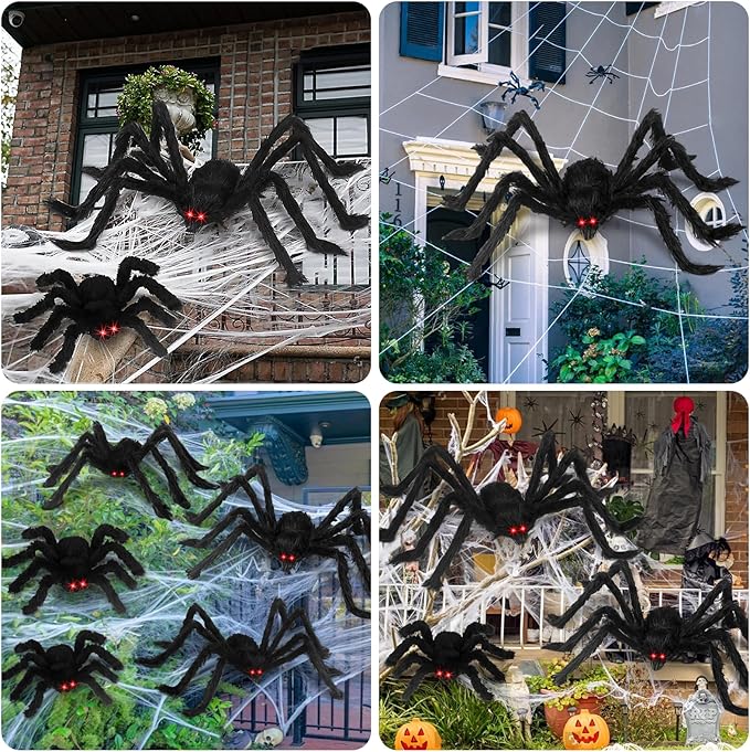 Halloween Giant Spider Decorations: 12/20/30/35/49 Inches Large Fake Scary Hairy - 5PCS Huge Plush Toy Props for Indoor Outdoor Creepy Lawn Garden Decor Black