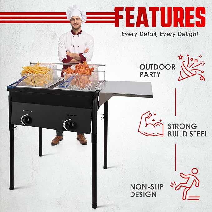 Dual Tank Propane Fryer - Commercial Grade, High-Capacity, with Safety Features - Ideal for Outdoor Catering and Events