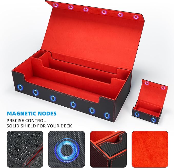 AFIING Mtg Deck Box Holds 5 Display Card Deck Boxes with Mtg Playmat & Dice Box,10 Dividers,1Card supporter, Trading Card Storage Box for Magic Yugioh Sports Cards (Black &Red)