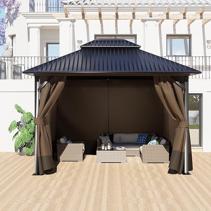 BPS 10' x 13' Gazebo Curtain Privacy 4-Panel Sidewall Outdoor Replacement Shade (Only Curtain)