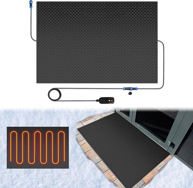 Snow Melting Mats Outdoor for Entrances, 30 x 48 in No-Slip Rubber Heated Outdoor Mats with 10 ft Power Cord, 3 in/h Speed Snow and Ice Melting Pads for Winter Roofs, Backyards Snow Removal