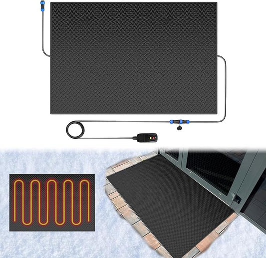 Snow Melting Mats Outdoor for Entrances, 30 x 48 in No-Slip Rubber Heated Outdoor Mats with 10 ft Power Cord, 3 in/h Speed Snow and Ice Melting Pads for Winter Roofs, Backyards Snow Removal