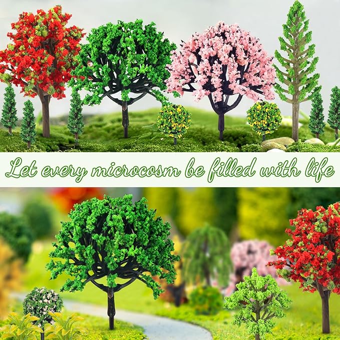 38PCS Mini Model Miniature Trees, Mixed Model Colourful Trees Building Train Scenery Architecture Fake Trees for DIY Crafts, Building Model, Scenery Landscape