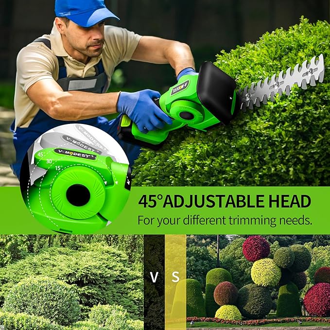 Cordless Hedge Trimmer with 21V, 2000mAh Battery, 2 in 1 Handheld Cordless Electric Hedge Trimmer, Grass Shear with Rechargeable Battery and Charger for Yard, Lawn