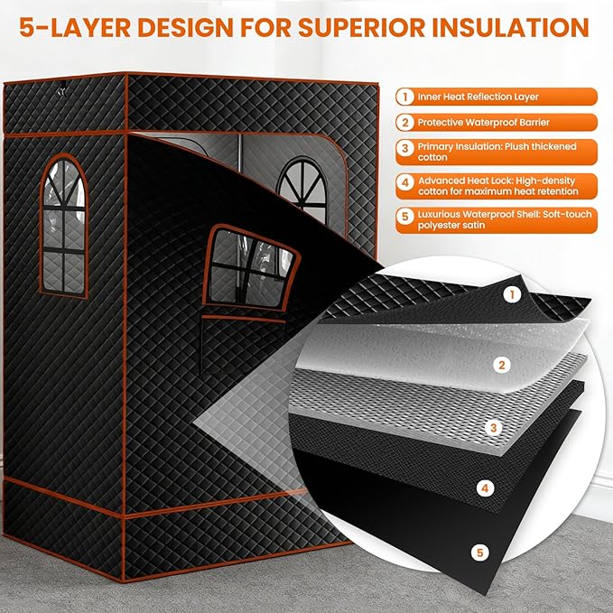 DoCred Upgraded 2 Person Portable Sauna Box, Extra Large Portable Steam Sauna for Home,Personal Sauna Tent Full Body with 2 Steamers, 2 Folding Chair,Remote Control