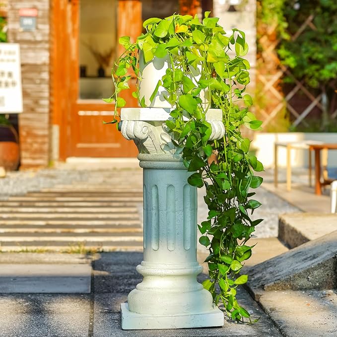 26" Tall Roman Column Pedestal Stand - Heavy Duty Magnesium Oxide Garden Pedestal for Statues, Weatherproof Outdoor Pillar for Sculptures – Sturdiness Plinth Base Statue Riser