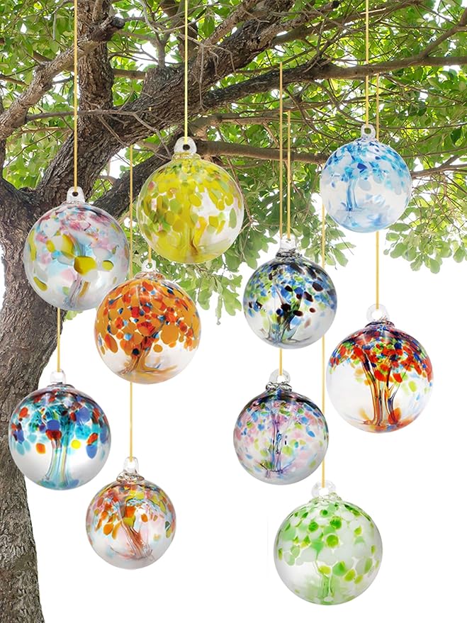 Dale Tiffany Hand Blown Glass, 6" Diameter Royal, Tree of Life Collection, Witch Globe Hanging Garden Indoor/Outdoor Decorative Ornament Gazing Ball