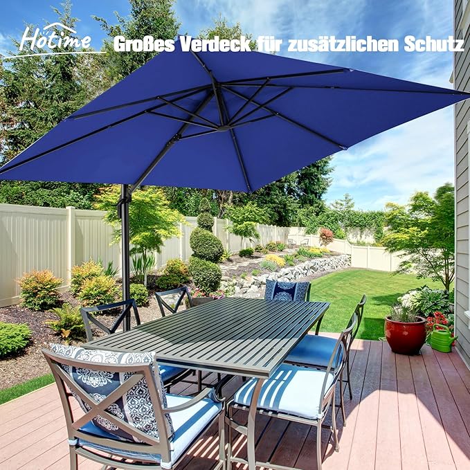 Hotime 10ft Patio Umbrella Outdoor Patio Windproof and Height adjustable, Heavy Duty Aluminum Square Offset Patio Umbrella Cantilever Pool Umbrella with 360°Rotation for Garden Deck, Dark Blue2