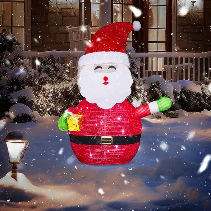 Christmas Standing Lighted Santa Claus Decoration, Battery Operated Light-Up Christmas Decorations for porches, lawns, Yards, Indoor and Outdoor (2.75ft)