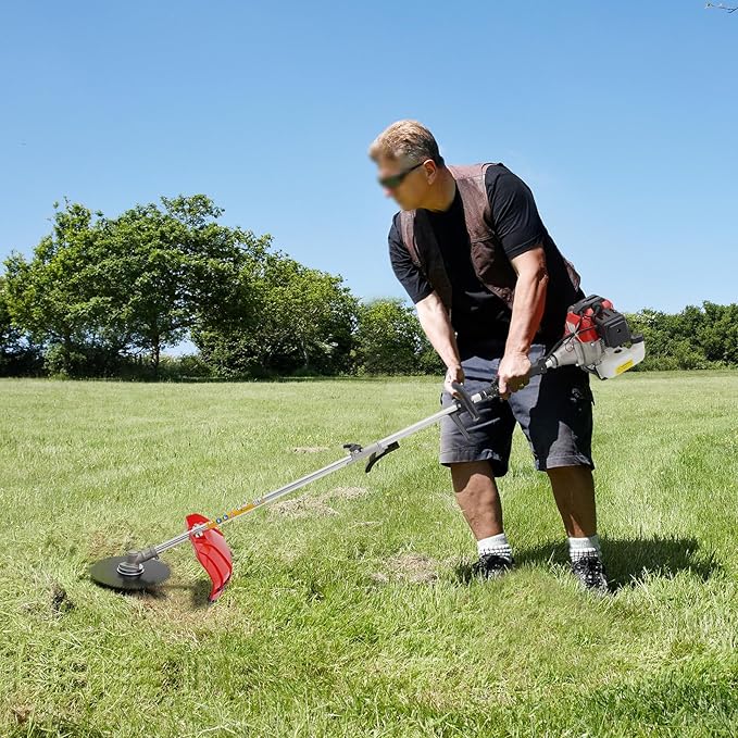52CC 2 Stroke Weed Eater Gas Powered, Straight Shaft String Gas Trimmer with 10'' Brush Cutter, High-Speed Trimmer for Lawn and Garden Maintenance, Rubber Handle and Shoulder Strap Included