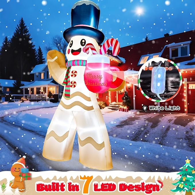 2025 Giant Christamas Inflatable Gingerbread 14FT Giant Gingerbread Man with Mug Christmas Inflatables Outdoor Decoration Xmas Blow Up Yard Decor with Built-in 7 LED for Holiday Party Yard Garden Lawn