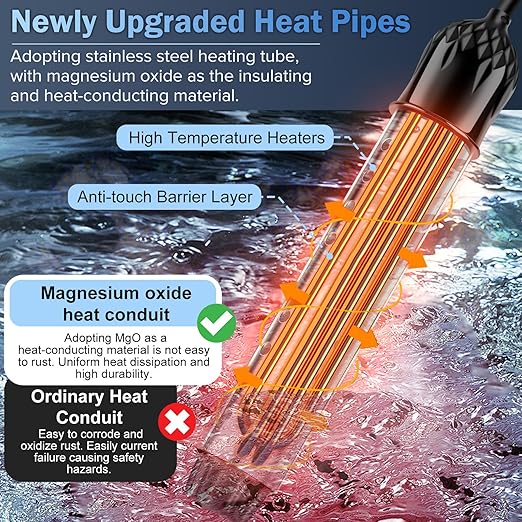 Portable Water Heater 2000W, Pool Heater - Immersion Heater with Digital Thermometer, Upgraded Magnesium Oxide Heating for Fast Heating, for Small Pools, Bathtubs, Buckets, Tanks