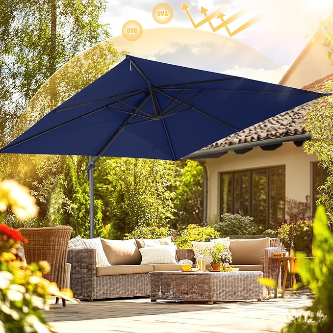 Hotime 10x10ft Large Cantilever Patio Umbrellas - Upgrade and Intensify - with 360 Rotation and 5 Angles Adjustment - Aluminum Offset Pool Umbrella Square Outdoor Umbrella for Patio Garden