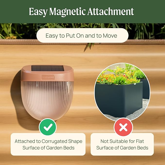 Vego garden Rippled Solar Garden Lights with Auto Sensors Magnetize Securely to Raised Beds, IPX4 Waterproof Outdoor LED Light for Patio & Yard Olive Green, 6 Pack