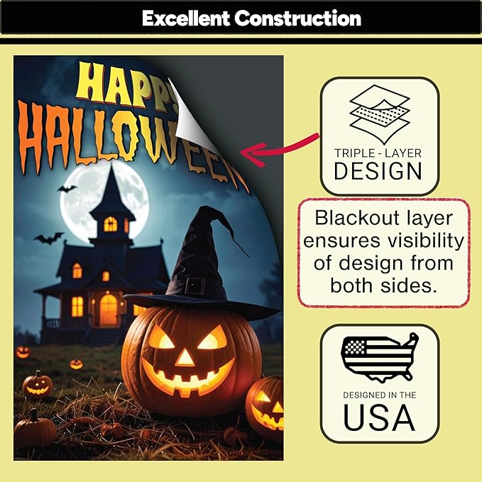 VAPARA DESIGNS Happy Halloween Garden Flag - 12x18 Inch Double Sided Halloween Flags For Outside