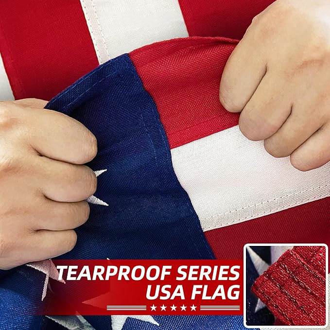 Premium American Flag 3x5 Ft 2 Pack TearProof Series for Outside, Heavy Duty Outdoor，Longest Lasting, Super Tough Fade Resistant Spun Polyester, High Wind US Outdoor Flags Embroidered Stars, Sewn Stripes, Brass Grommets