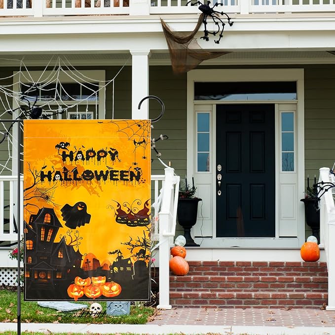 Halloween Holiday Garden Flags 12x18 Inch Vertical Double Sided Pumpkin Lantern Spider Web Ghost Flags for Home Yard Lawn Outdoor Decorations