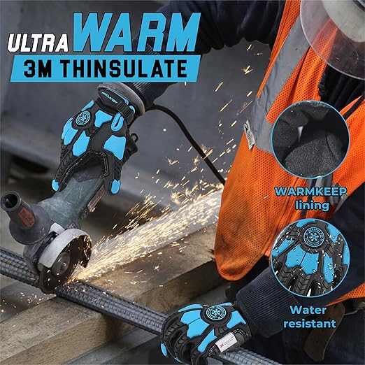 HANDLANDY Winter Impact Resistant Work Gloves for Men, Padded Palm Grip Heavy Duty Working Glove (X-Large, Blue)