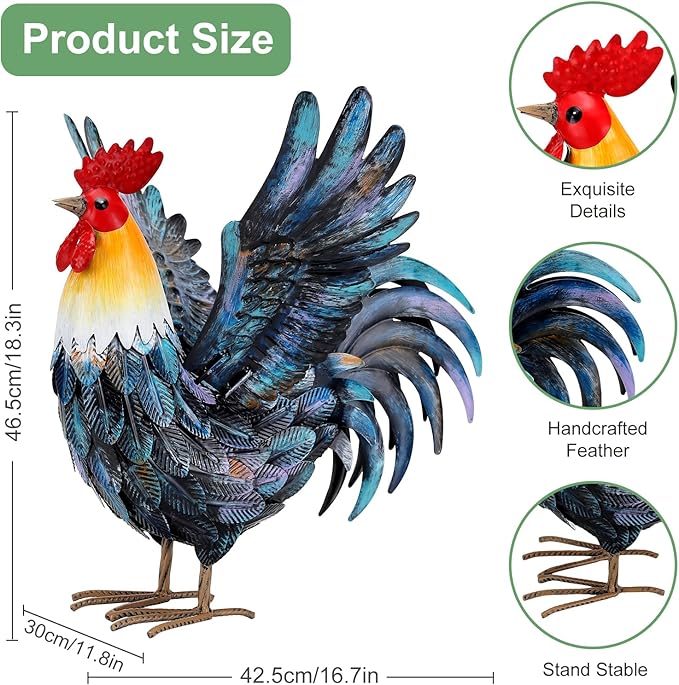 Metal Rooster Decor Garden Statue Yard Art Decoration Outdoor Chicken Kitchen Decor for Backyard Patio Kitchen Lawn for Women Mom