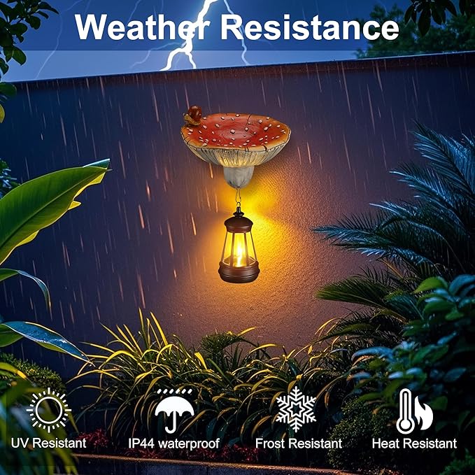 Mushroom with Snail and Lantern Cute Solar Statue Light Garden Decoration Resin Decoration Painted Design Craft Ornament for Indoor Outdoor Gift(Red)