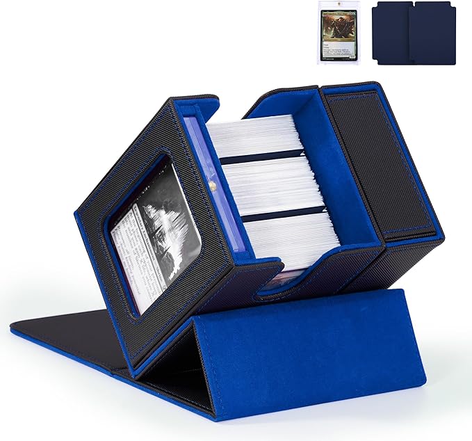 Trading Card Deck Box with Commander Display，2 in 1 MTG Storage Holds 100 Double-Sleeved Cards，1 Deck Boxes & Dice Tray Included，Fits MTG, TCG, PTCG & Sports Cards