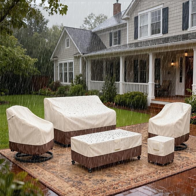 Outdoor Swivel Chair Cover 2 Pack,Outdoor Furniture Patio Chair Covers Waterproof Clearance,(35"W x 37"D x 38.5"H) Outdoor Lawn Patio Furniture Covers,Beige & Brown