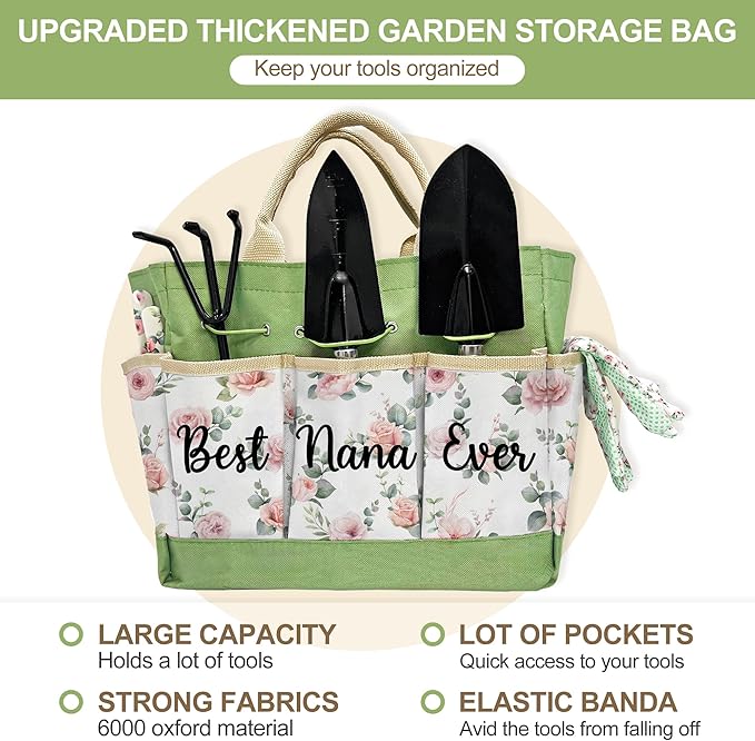 Nana Gifts, Garden Kit Nana Birthday Gifts from Grandkids Floral Gardening Tools and Durable Garden Tools Organizer Tote, Ideal Gardening Set for Women on Christmas Plant Lover Present