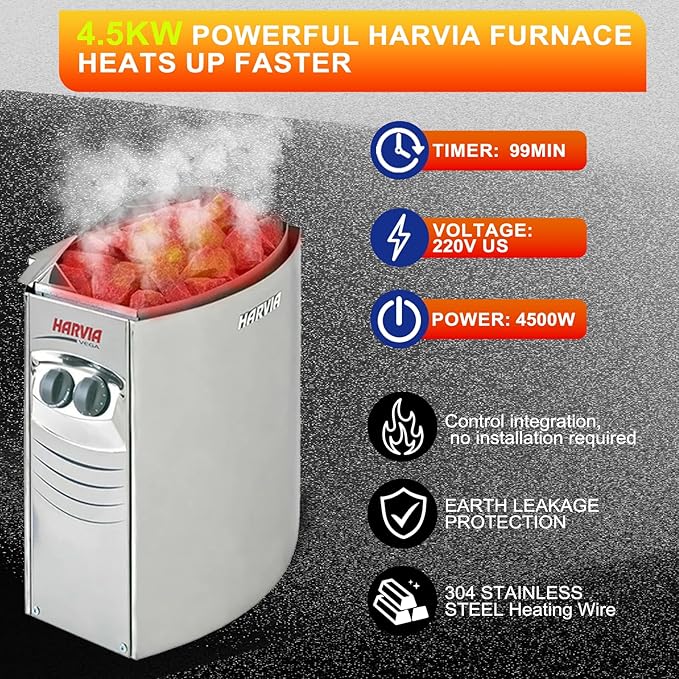 Outdoor Barrel Steam Sauna, 3 Person Wood Sauna Room with 4.5kw Harvia Electric Heater with Sauna Stone, Canadian Helmock Wooden Sauna, Sauna Accessories and Asphalt Shingle Roof (Helmock)