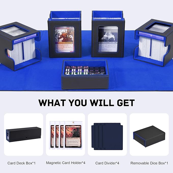 Marsguard Trading Card Deck Box with Commander Display，5 in 1 MTG Storage Holds 400+ Double-Sleeved Cards，4 Deck Boxes & Dice Tray Included，Fits MTG, TCG, PTCG & Sports Cards
