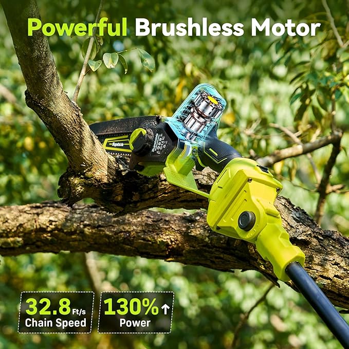 Electric Pole Saws for Tree Trimming, 6" & 8" Mini Chainsaw Cordless with Extension Pole & 2x4Ah Batteries, 20V Pole Chain Saw Battery Powered, Max Reach 16 Ft, Tree Trimmer Limb Branch Cutter Pruner