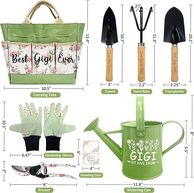 Gifts for Gigi, Mothers Day Gardening Kit Gigi Gifts from Grandkids Floral Gardening Tools and Durable Garden Tools Organizer Tote, Ideal Gardening Gift for Women on Birthday Plant Lover Present