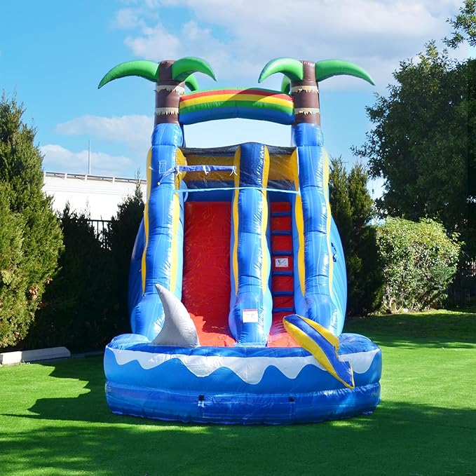 HeroKiddo 15’ Ocean Shark Commercial Grade Lightweight Premium Water Slide with Detachable Pool for Kids and Adults (with Blower), Wet Dry Combo, Big Inflatable, Outdoor Indoor, Birthday Party Rental