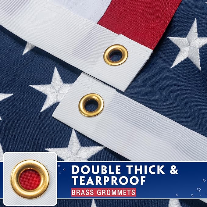 American Flag 10x15 Ft for Outside Longest Lasting- Ultra Durable, Tear-Proof Heavy Duty Spun Polyester US USA Flags - Fade Resistant, Embroidered Stars, Sewn Stripes, Brass Grommets - Outdoor Decor