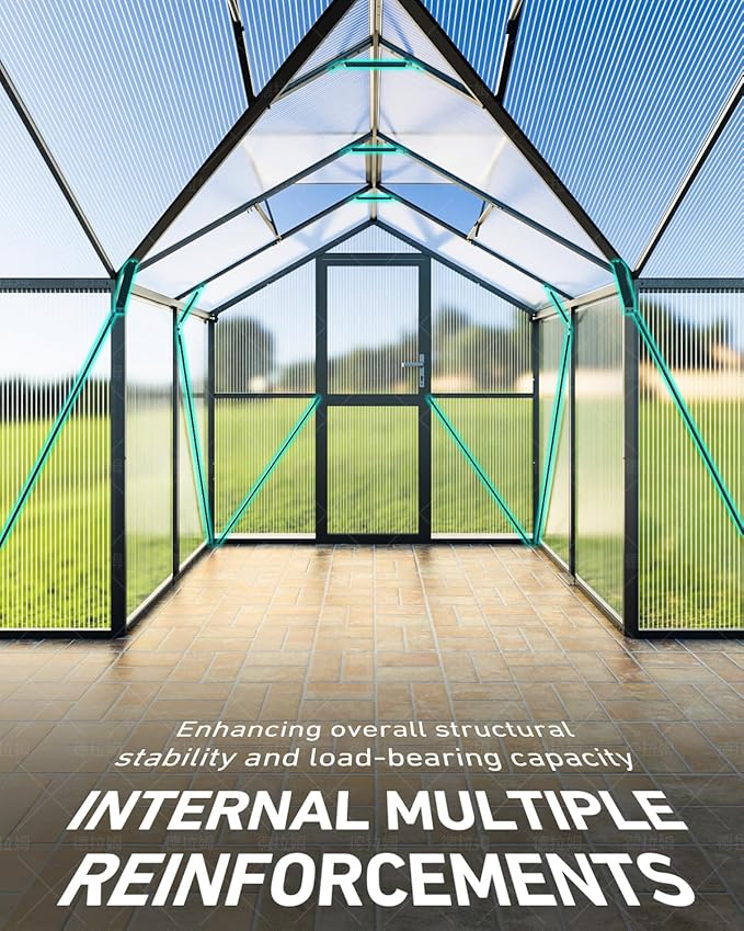 T-Shape Greenhouses, Polycarbonate Green House with UV Protection, Heavy Duty Greenhouse with Windproof Aluminum Frame, Roof Vent & Quick-Install Design for Backyard or Garden Use
