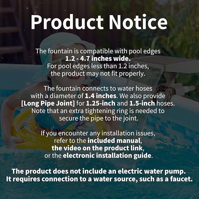 Pool Fountain Waterfall for Above Ground Pools, Swimming Pool Frame Attachment Clamp Accessory, Relaxing Cascade Soothing Waterfall, Adjustable Width Fits Various Frames (Beige)