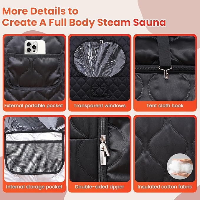 2 Person Sauna, Upgraded Portable Sauna for Home, Extra Large Personal Steam Sauna Box with 2 Steamer, 2 Folding Chair, 71”x 49”x 36”, Full Body Steam Tent at Home Sauna for Relaxation Spa, Black