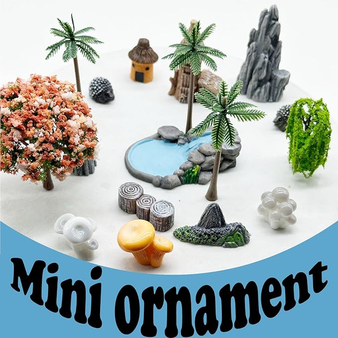 Woohome 42 PCS Mini Garden Accessories Fairy Garden Kit Micro Landscape Mini Zen Garden Accessories for Diorama Project DIY, Mini House Decor