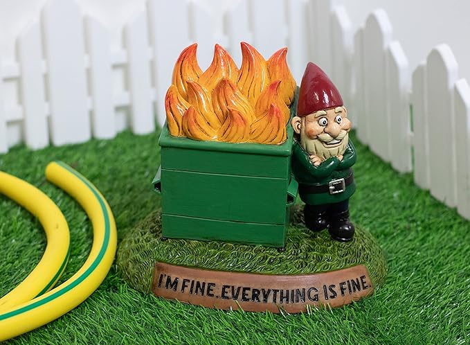 This is Fine Garden Gnome Statue | Funny Meme Gift Figurine, All-Weather Yard Art Garden Decoration | Indoor or Outdoor Home Gift | 7.5x9x6 Inches