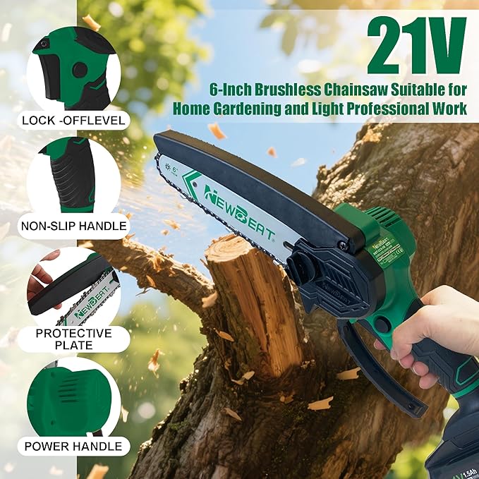 Mini Chainsaw Cordless 6 Inch - Electric Chainsaw Battery Powered, Small Handheld Portable Saw for Wood/Trees Trimming, Tools for Household and Garden, Chain Saw Gift for Men Dad Women