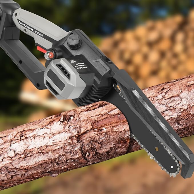 Mini Chainsaw, 8 Inch 1150W 5000RPM Brushless Handheld Electric Chain Saw with Chain Guide Plate 2x3.0A Batteries for Outdoor Home Garden Orchard Pruning
