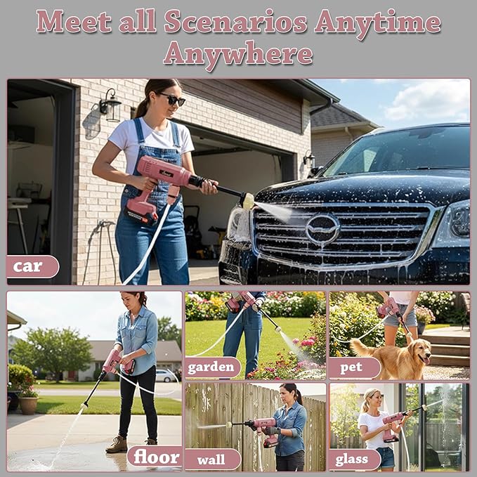 Power Washer,1200 PSI Cordless Pressure Washer with 2×21V Battery&6-in-1 Multi-Function Nozzle,Portable Pressure Washer Suitable for Cleaning Vehicles, patios, Glass, Floors, and Watering Plants