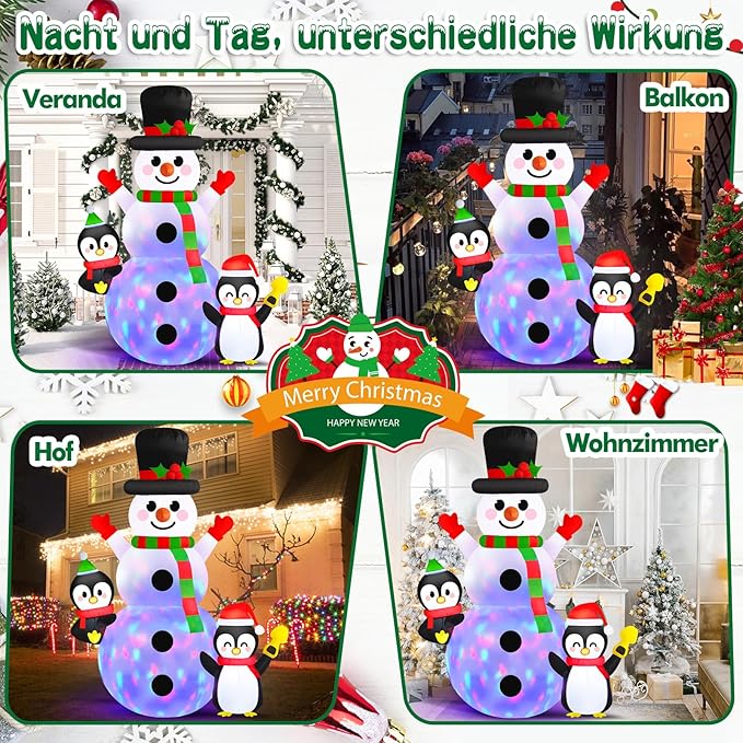 Danxilu 6 FT Christmas Inflatable Outdoor Decoration, Snowman with Penguins Built-in Rotating Colorful LED Lights, Christmas Inflatables Blow Ups Yard Decor for Garden Lawn Xmas Holiday Party